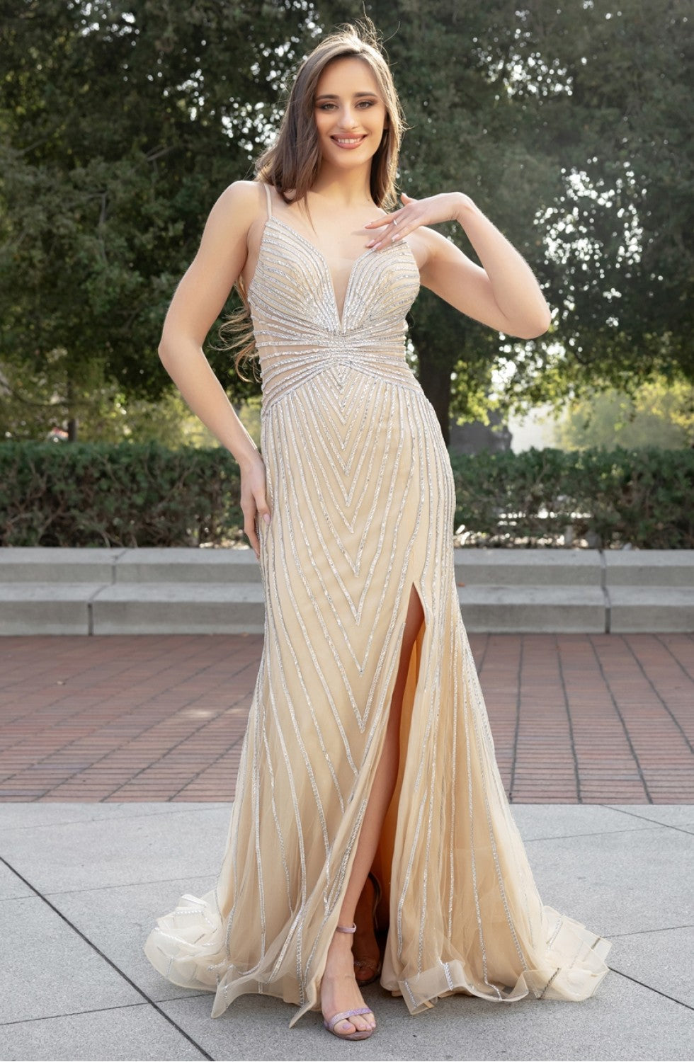 High Couture NR2408 Long Fitted Slit Formal Prom Dress