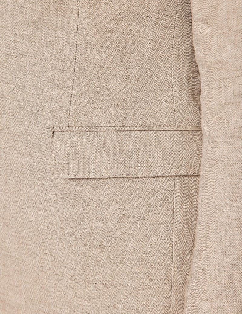 Men's Linen Beach Wedding Suit Natural Herringbone
