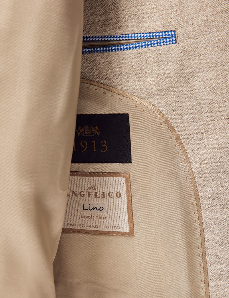 Men's Linen Beach Wedding Suit Natural Herringbone