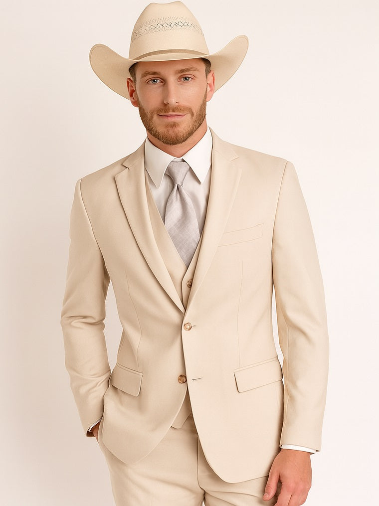Mens Natural - Sand Cowboy Tuxedo - White Cowboy Suit - Western Suit (Jacket + Pants)