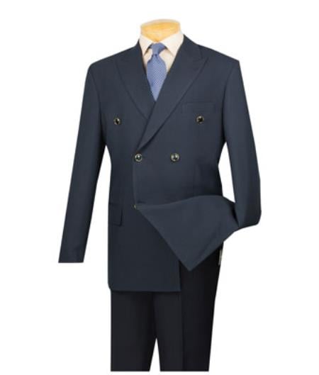 Lucci Men's Dark Navy 6 Button Men's Double Breasted Suits Jacket Blazer - Dark Blue Suit Color - Dark Blue Suit Color