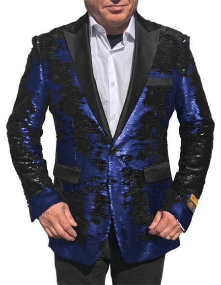 Fashion Shiny Sequin Tuxedo Black Lapel paisley look sport jacket ~ coat
