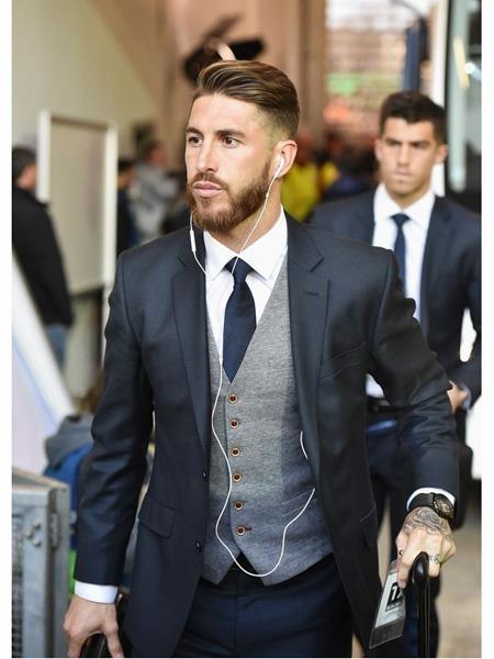 Navy Blue Suit For Men With Grey Vest Vested 3 Piece suit