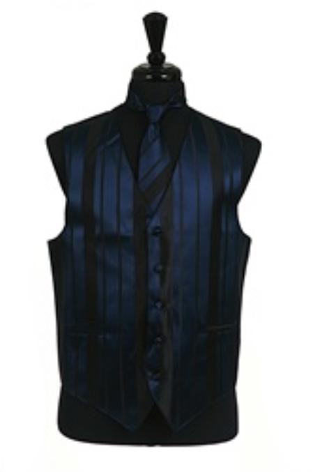 Dress Tuxedo Wedding Vest/Tie/Bowtie Sets (Navy Blue-Black Combination) Buy 10 of same color Tie For $25 Each - Men's Neck Ties - Mens Dress Tie - Trendy Mens Ties