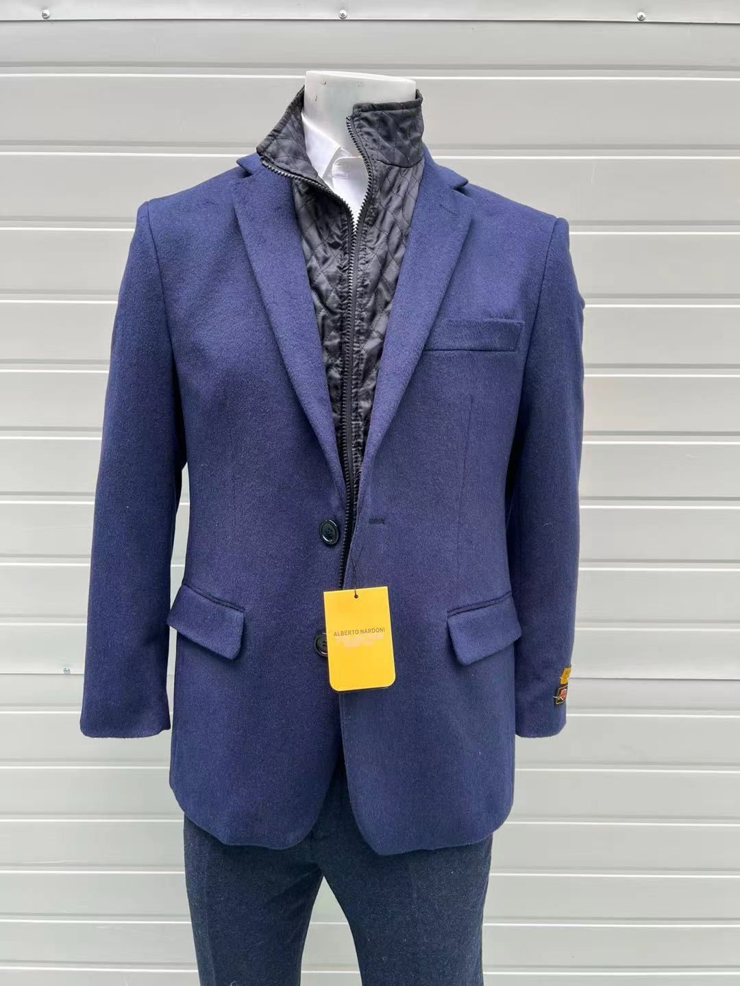 Navy Cashmere Wool Blazer with Quilted Inner Layer
