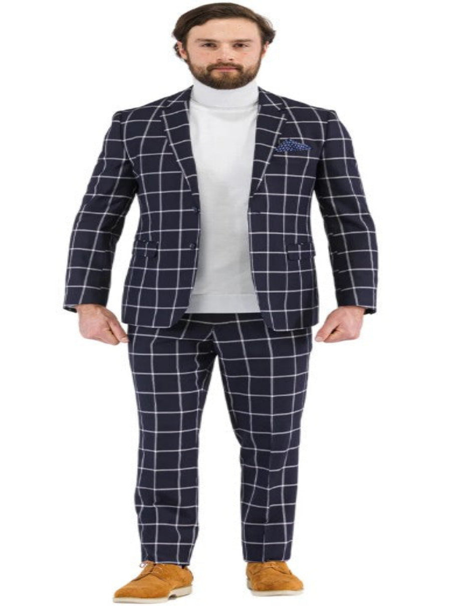 Windowpane Plaid Navy Suit with Vest