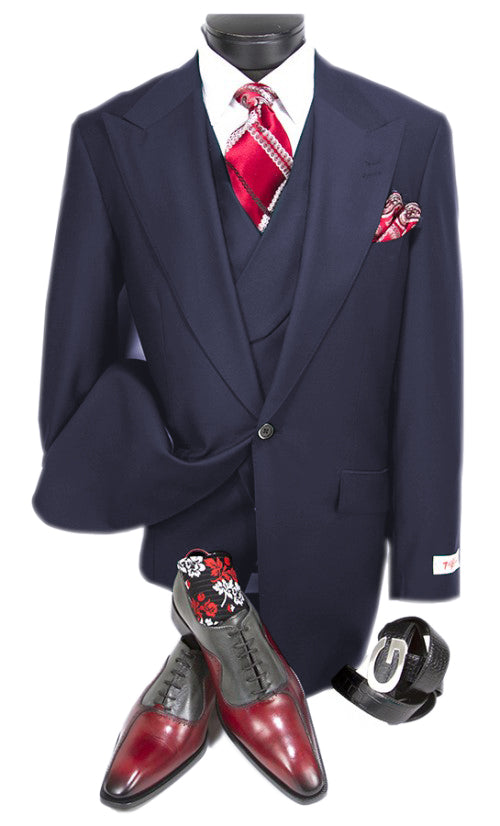 Navy Wide Leg Double Breasted Wool Business Suit
