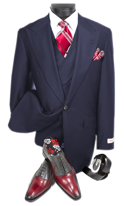 Navy Wide Leg Double Breasted Wool Business Suit