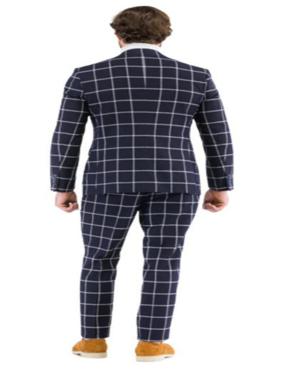 Windowpane Plaid Navy Suit with Vest