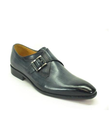 Men's Carrucci Navy Monk Strap Buckle Leather Fashionable Stylish Dress Shoe- Men's Buckle Dress Shoes