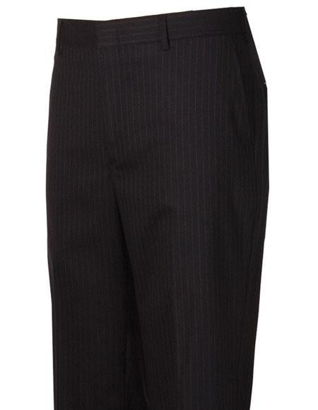 Men's Flat Front Style Navy Striped Pattern Wool Atticus Classic Fit Pant unhemmed unfinished bottom