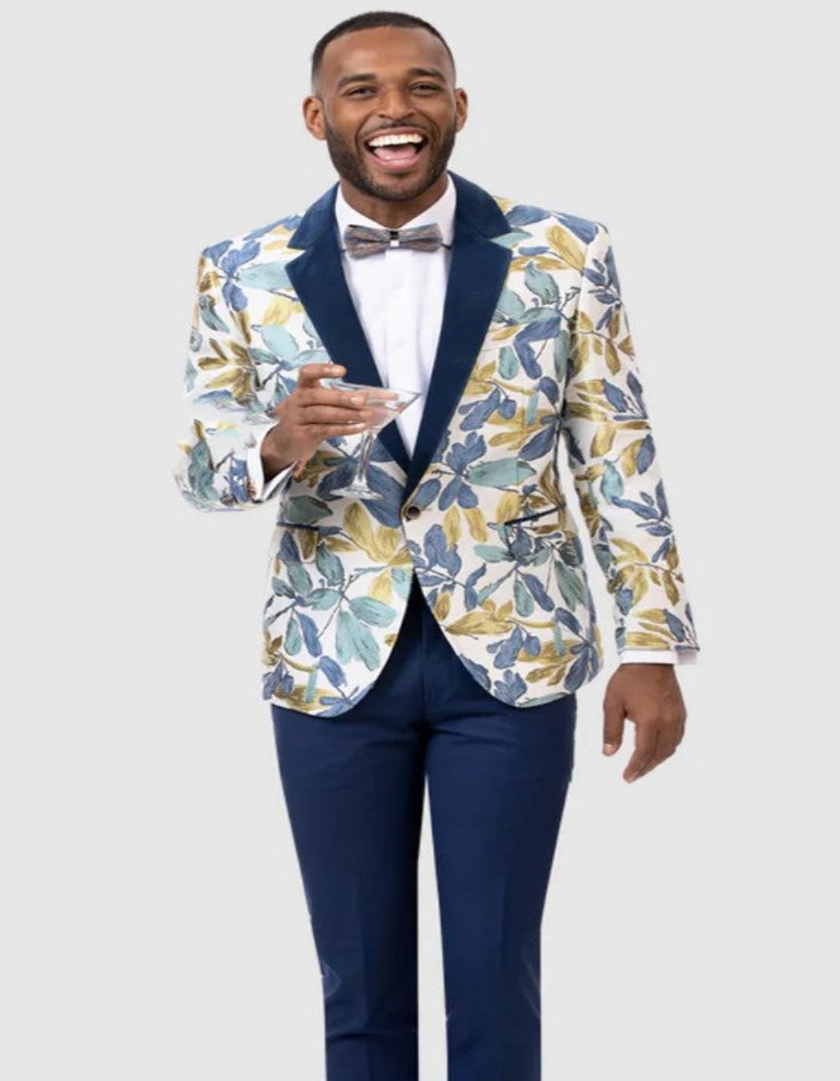 Blue Prom Suit with Navy Velvet Lapel