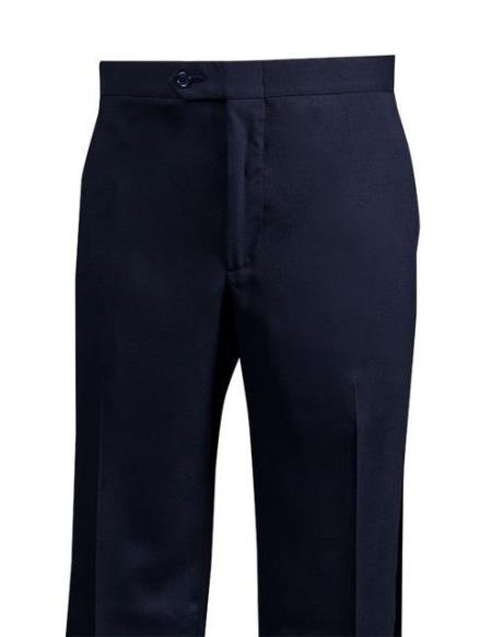 Men's Navy Wool Flat Front Dress Pants unhemmed unfinished bottom