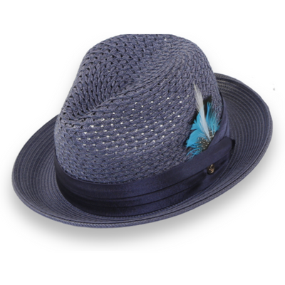 Castor Navy Fedora β Menβs Crushable Straw Dress Hat