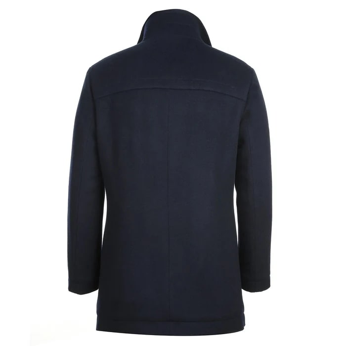 Navy Wool Blend Slim Short Coat with Zipper