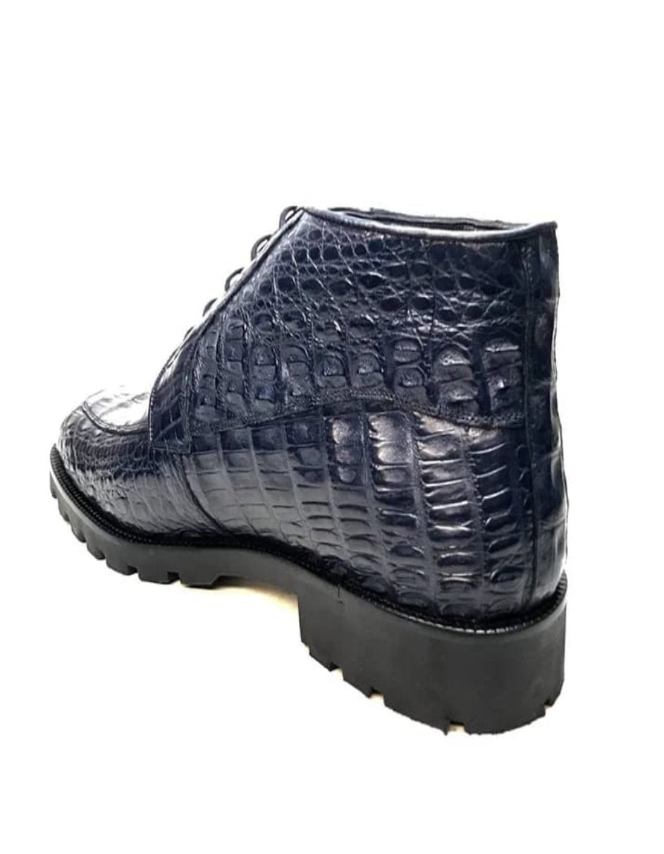 Navy Crocodile Lace-Up Ankle Boots by Los Altos