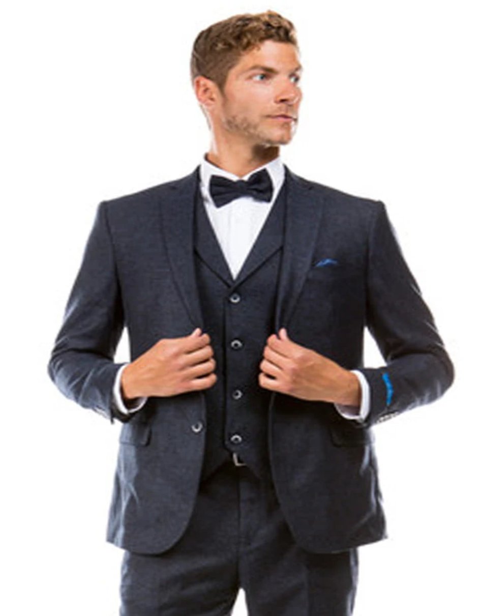 Vintage Navy Tweed Vested Suit