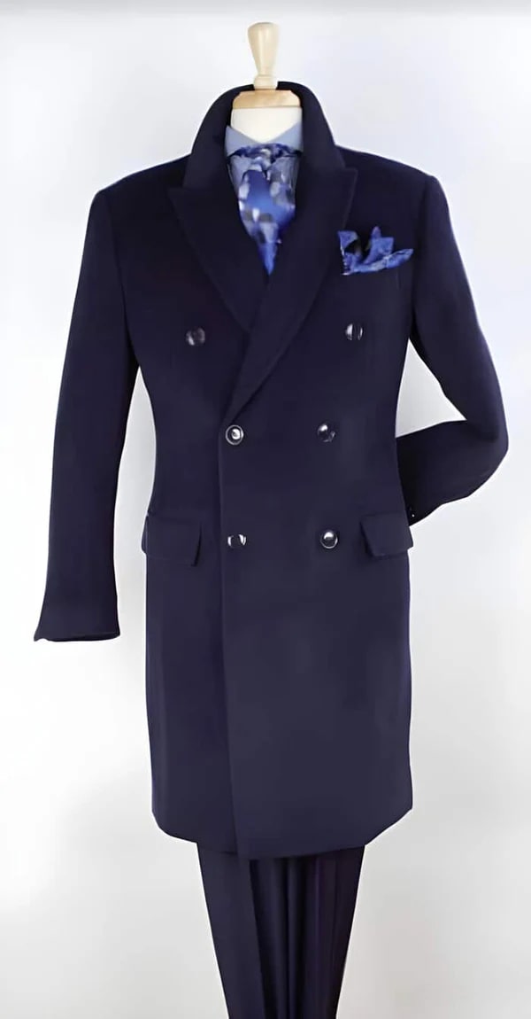 Navy Blue Wool Double Breasted Overcoat