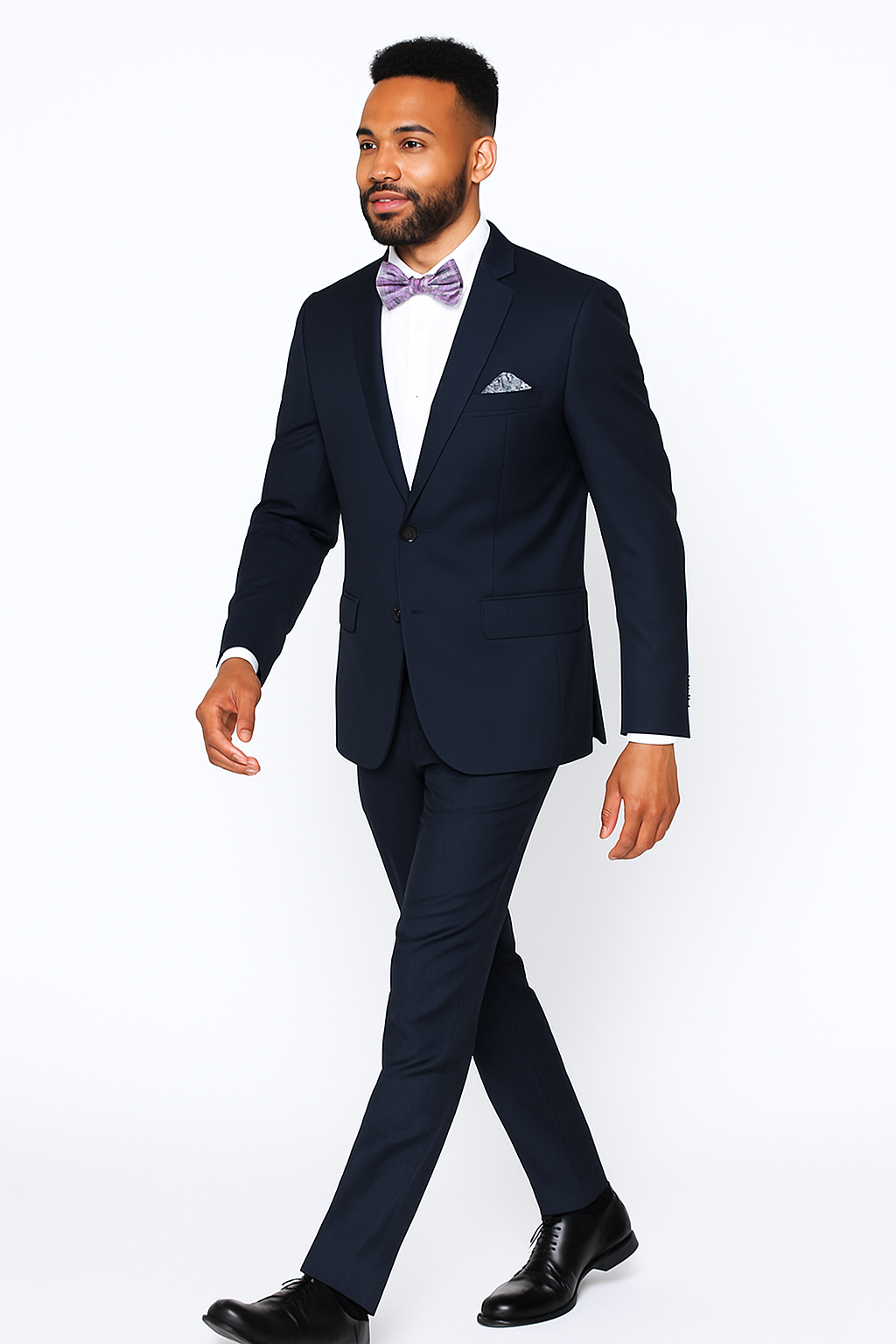 Rossiman Rossi Navy Blue Slim Fit Suit - Peak Lapel