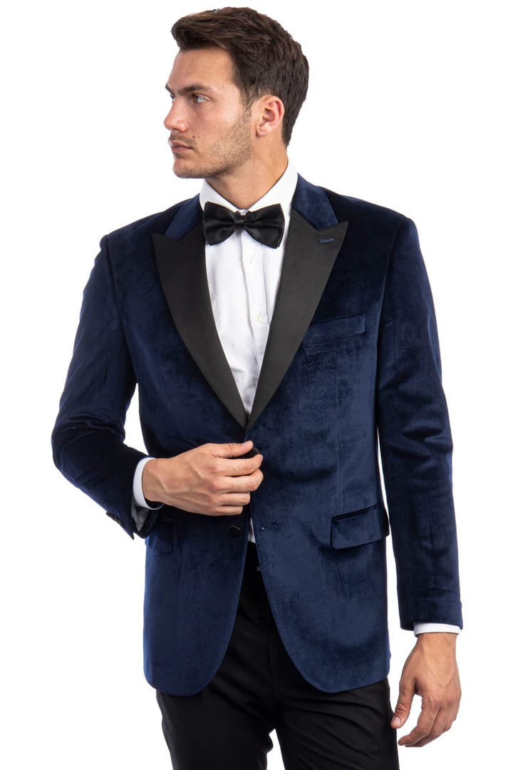 Navy Velvet Peak Lapel Tuxedo Jacket