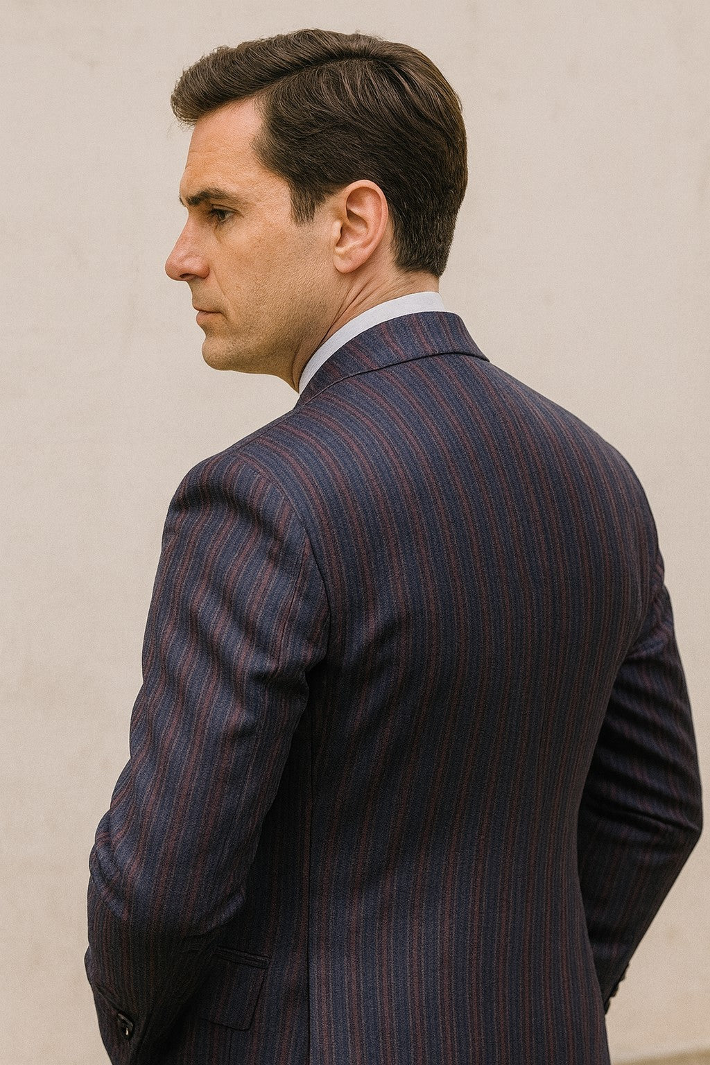 Navy Blue and Red Pinstripe Double Breasted Suit - Double Breasted Blazer
