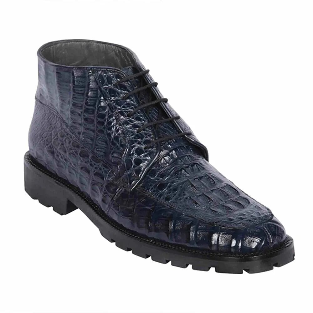 Navy Caiman Hornback Square Toe Boots by Los Altos