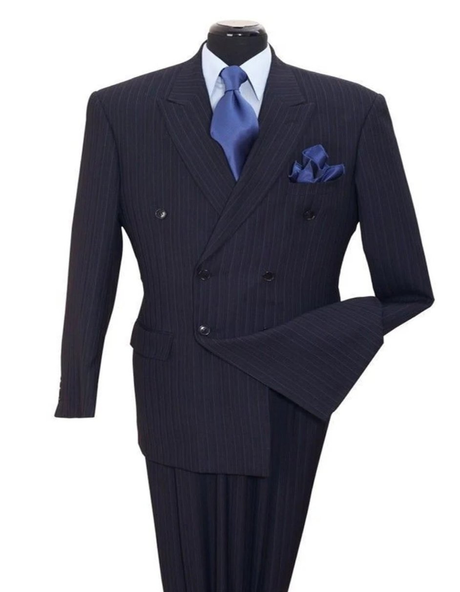 Classic Double Breasted Pinstripe Navy Suit