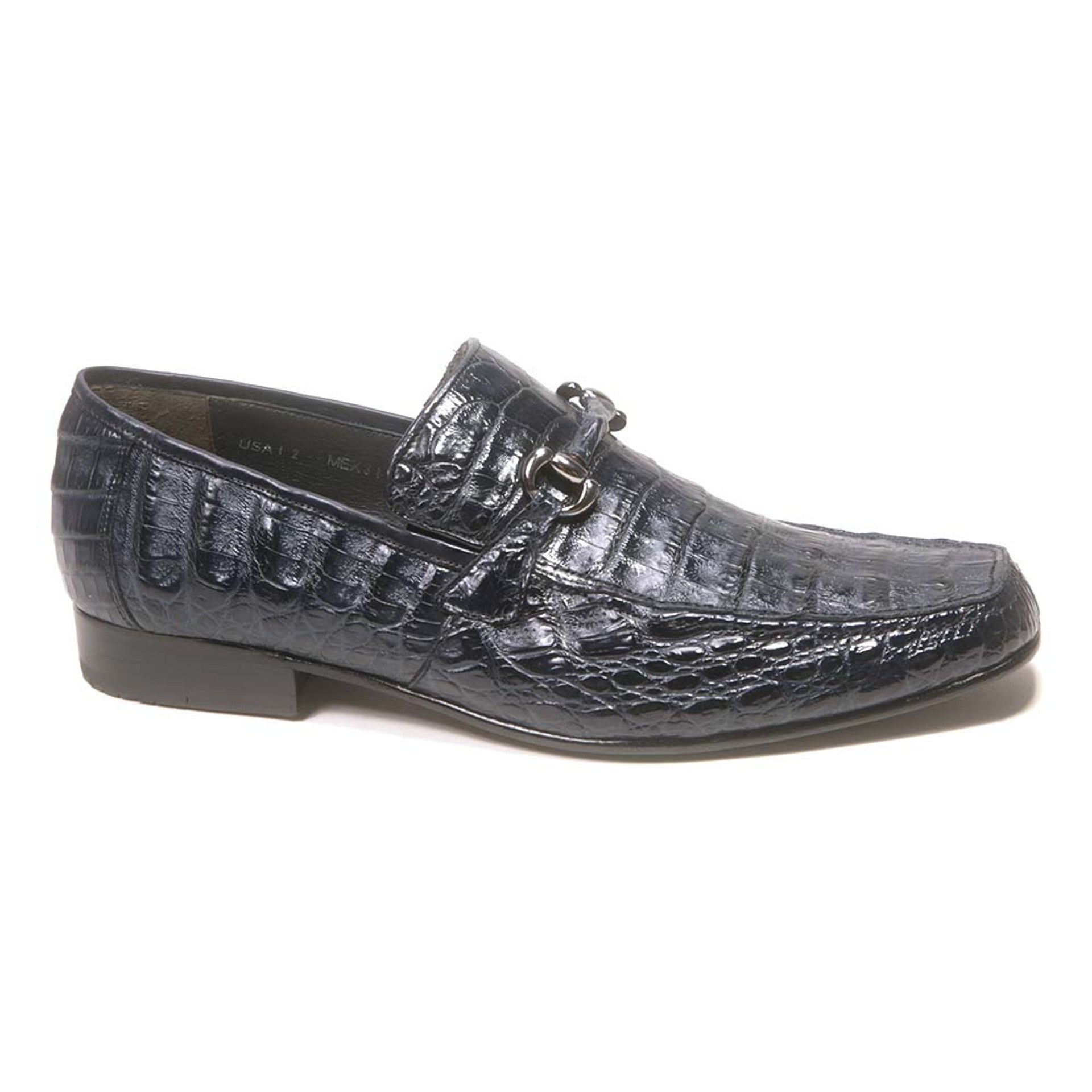 Navy Caiman Crocodile Belly Slip-On Loafers