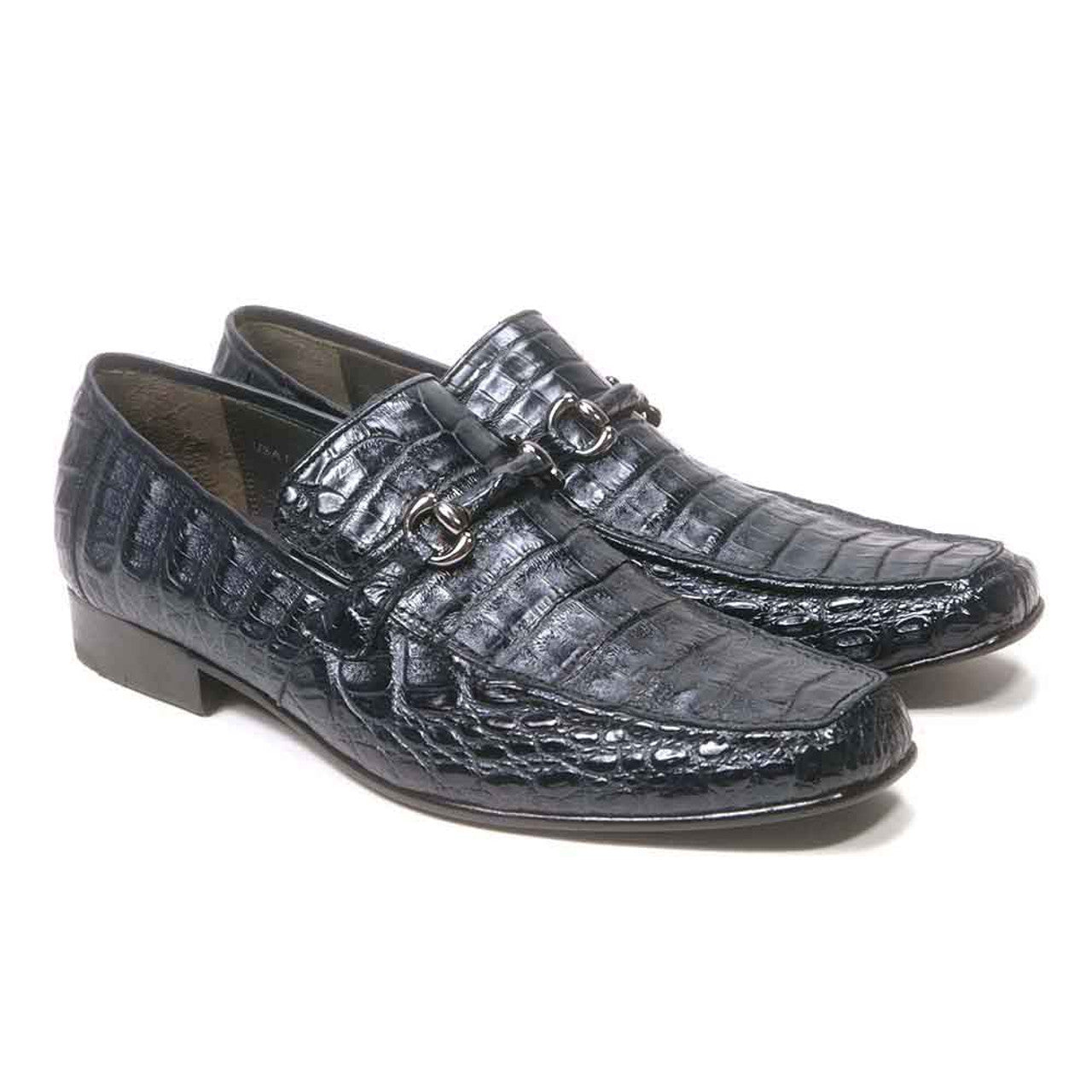 Navy Caiman Crocodile Belly Slip-On Loafers