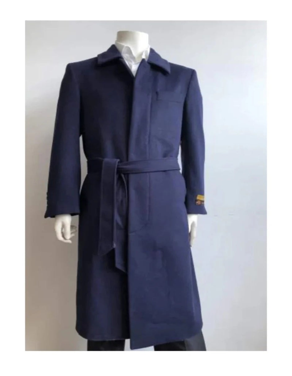 Very Dark Grey Long Wool Blend Men’s Overcoat