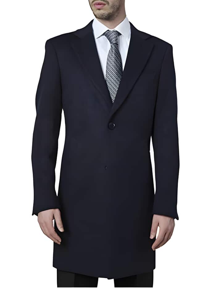 Modern Fit Navy Dress Topcoat for Men