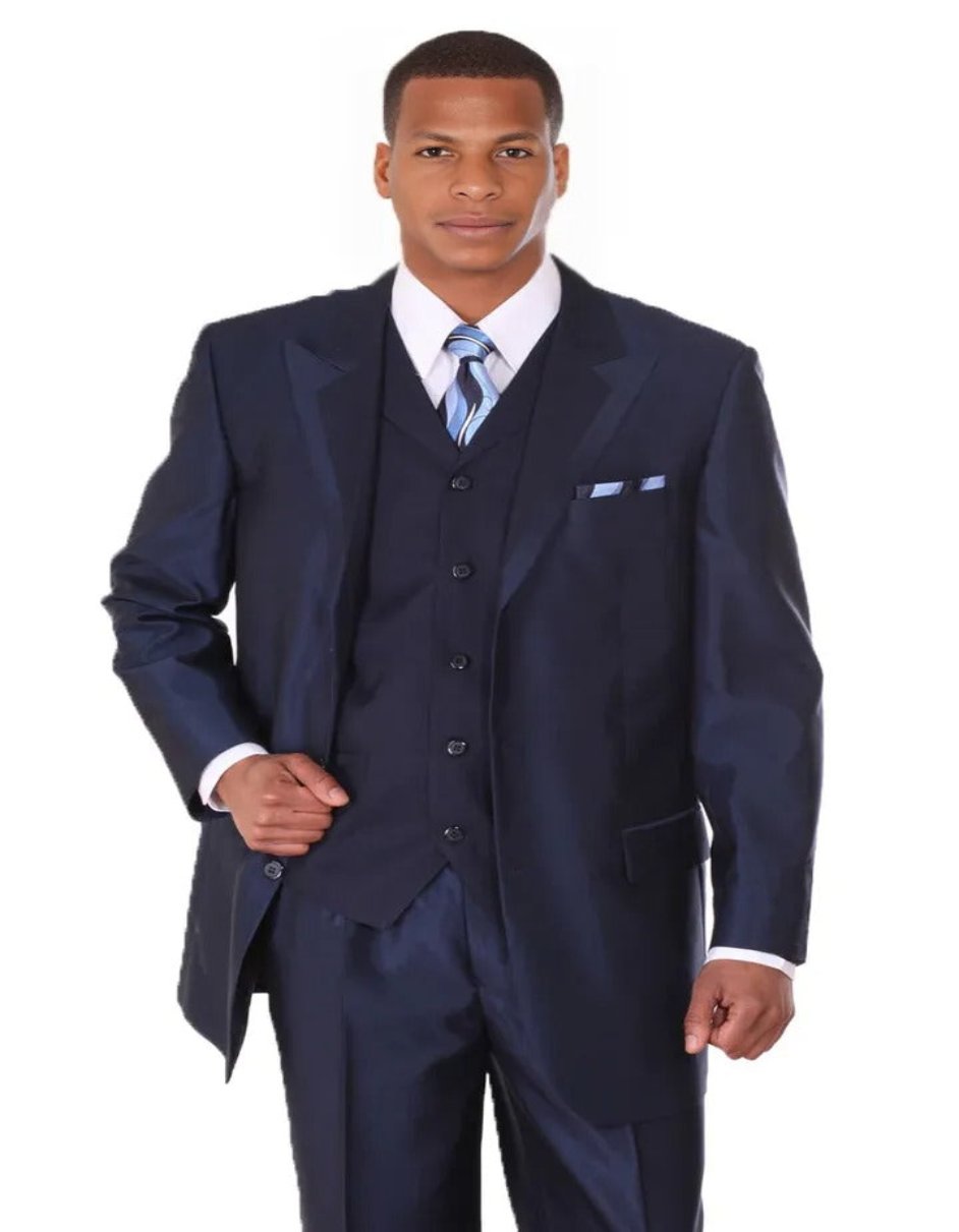 3 Button Two Tone Navy Sharkskin Suit