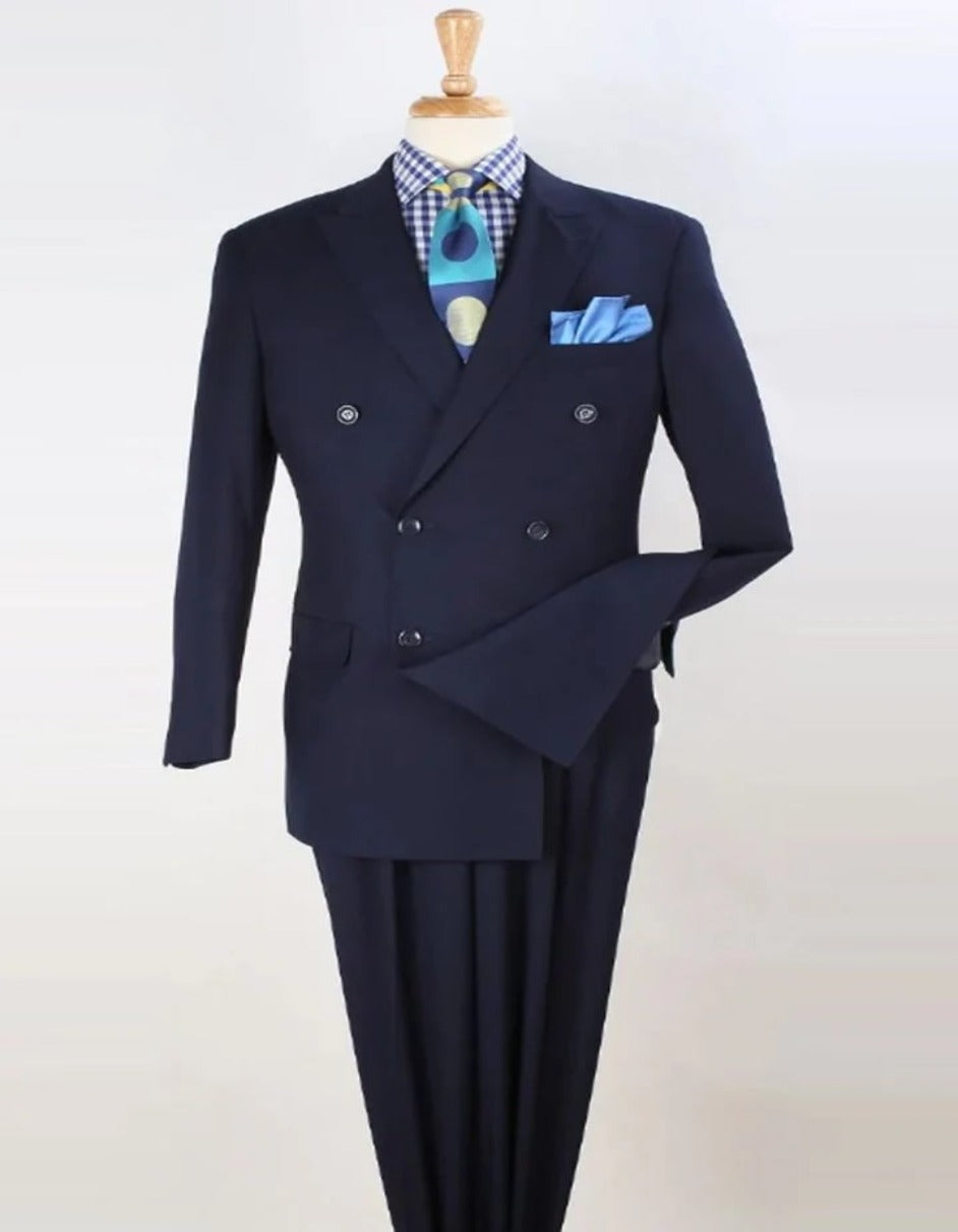 Navy Wool Double Breasted Pleated Suit