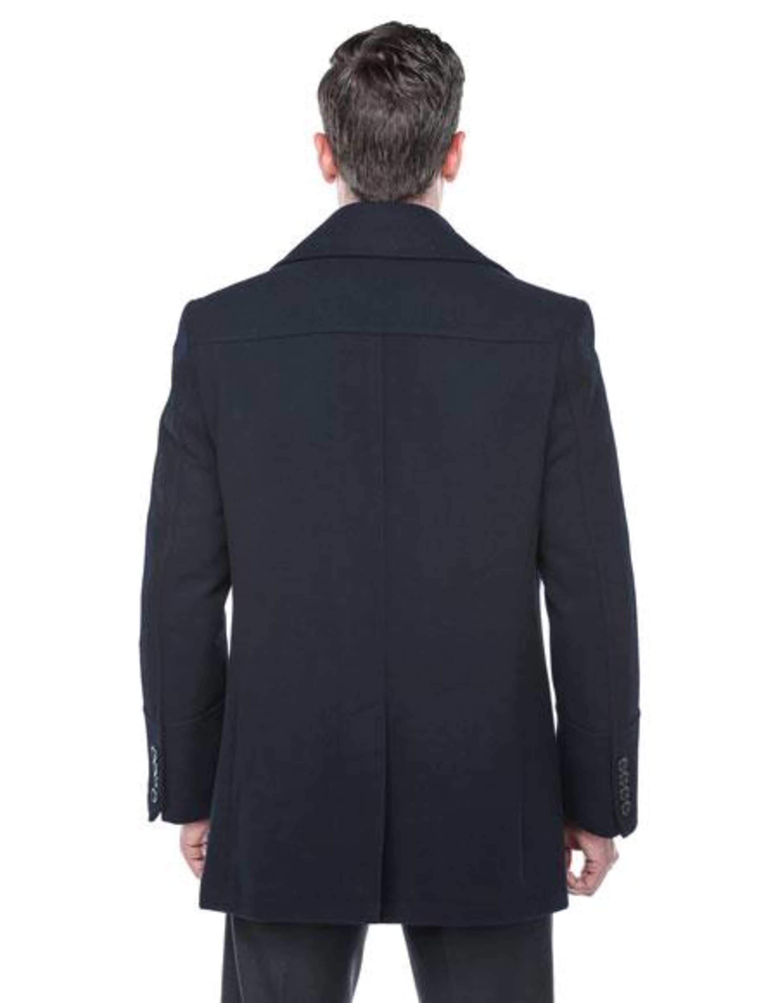 Double Breasted Navy Wool Long Dress Overcoat