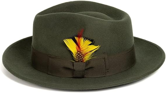 Olive Green Crushable Wool Fedora Hat for Men