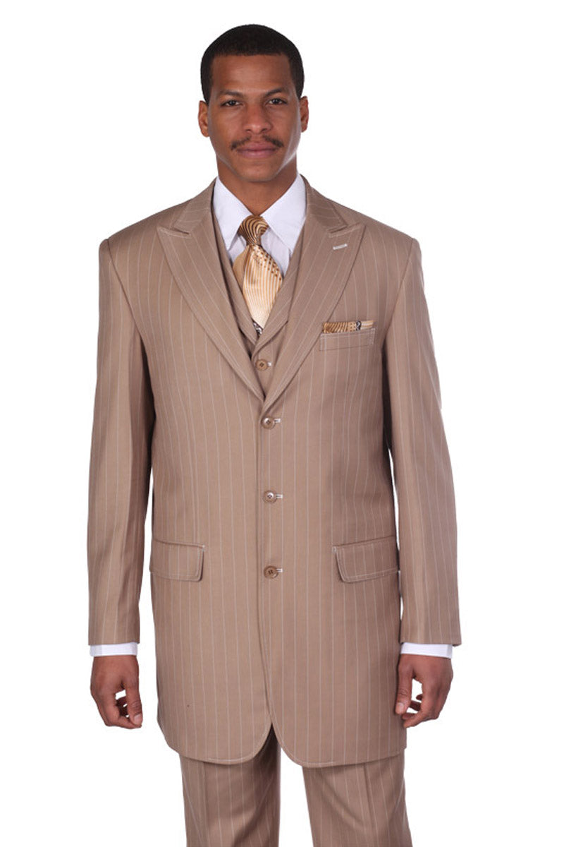 1920s Tan Pinstripe Gangster Suit with Vest