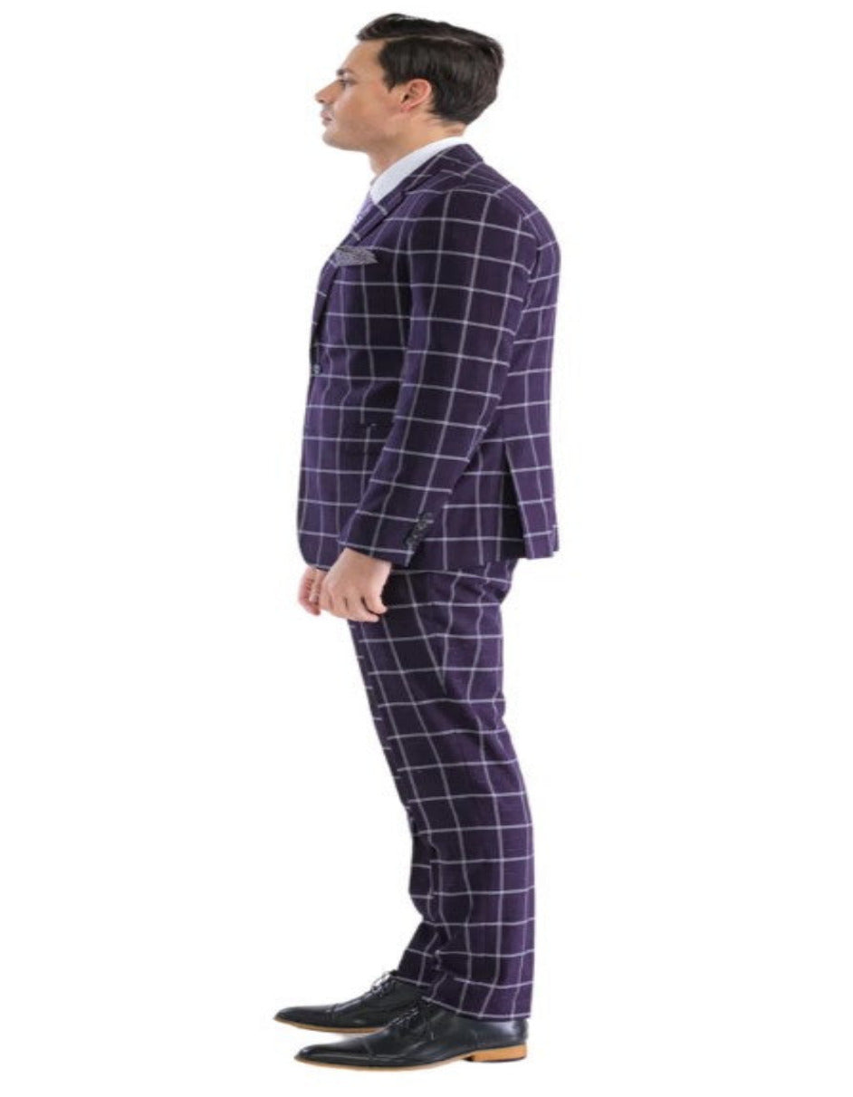 Burgundy Windowpane Plaid Suit with Vest