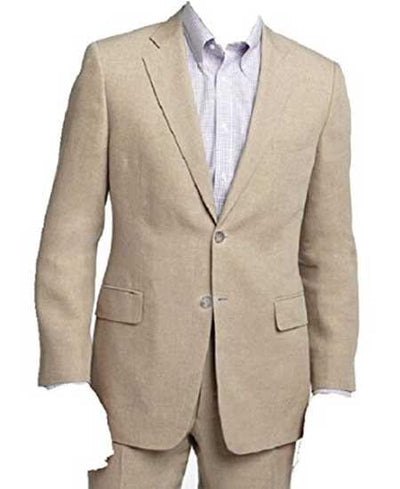 Men's Beige/Natural Two Piece Linen Summer Double Vents Suit - Mens Linen Suit
