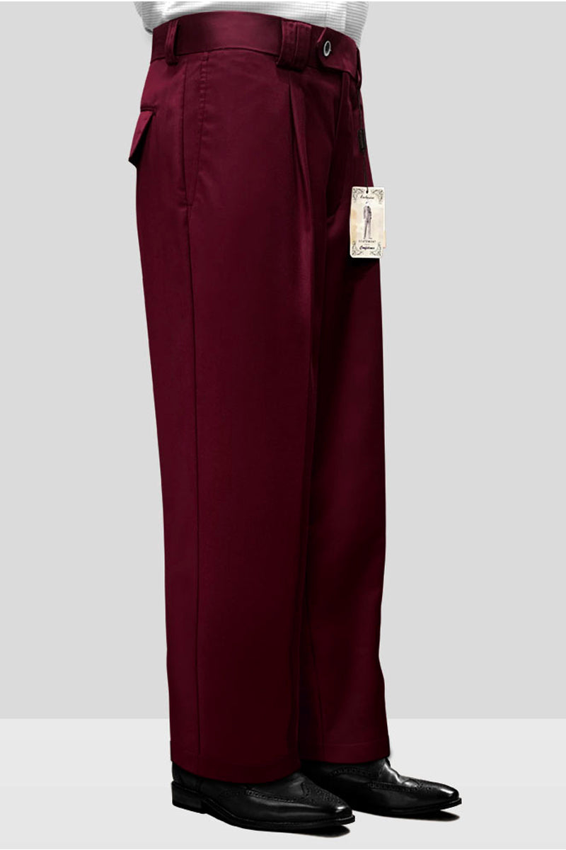 Men's Wide Leg Italian Wool Pants - Burgundy