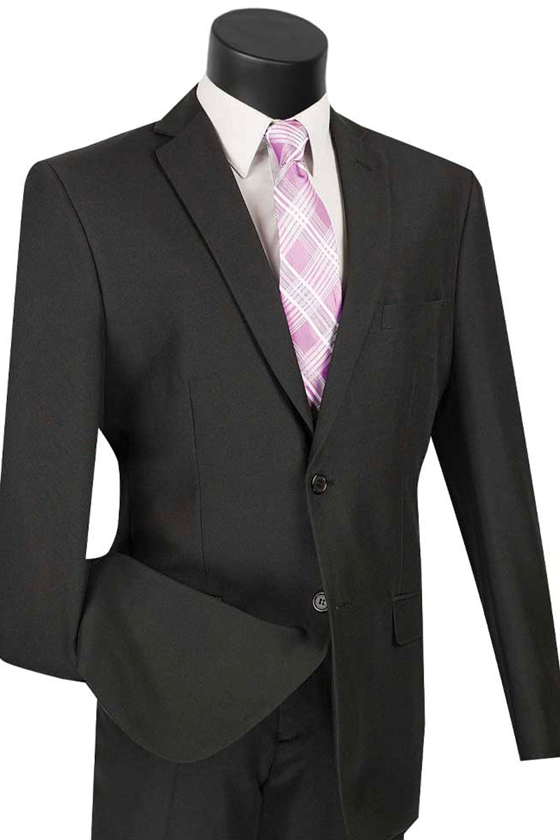 Slim Fit Two-Button Black Poplin Suit for Men