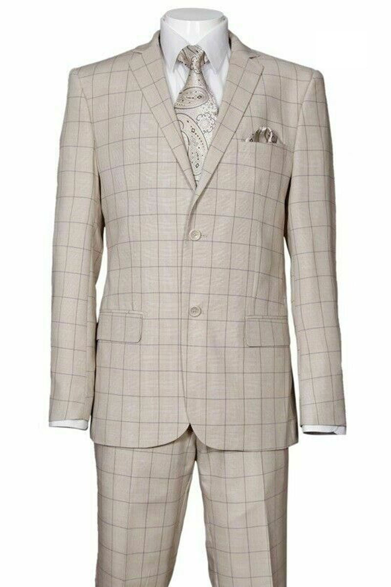 Tan Plaid Modern Fit Wool Suit, 2 Button