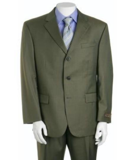 Olive Green Three ~ 3 Buttons Super 150's mensusa