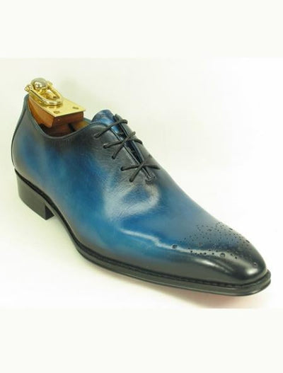 Men's Leather Ombre Lace Up Style Teal Dress Shoe Blue Fashionable Carrucci Shoe - Teal Dress Shoe - Antique blue Shoe