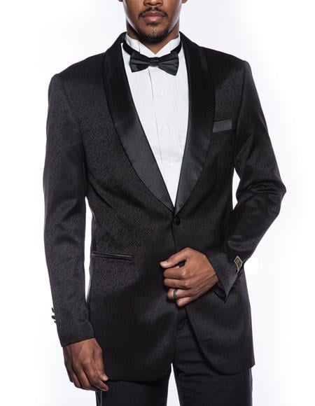 Men's black tuxedo jacket fancy designed pattern prom wedding blazer