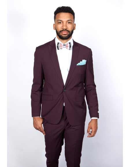Men's Slim Fit Burgundy Suit by ROSSI MAN
