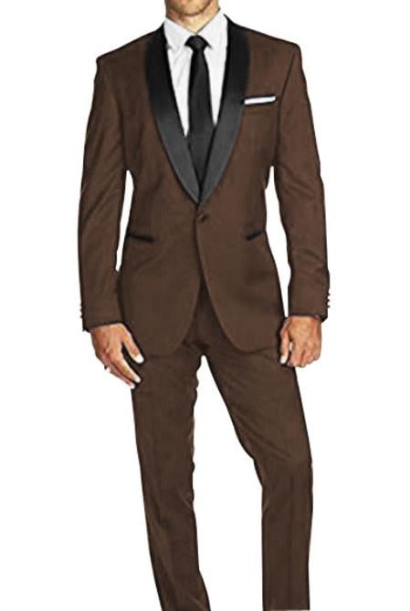 Authentic Braveman Men's One Button Satin Shawl Lapel Slim Fit Solid  Indigo ~ Bright Blue Blue Tuxedo Suit main image 1
