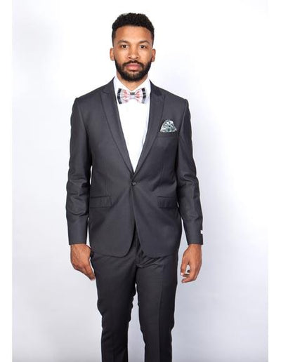 Men's Slim Gray Wool Suit - 1-Button Peak Lapel