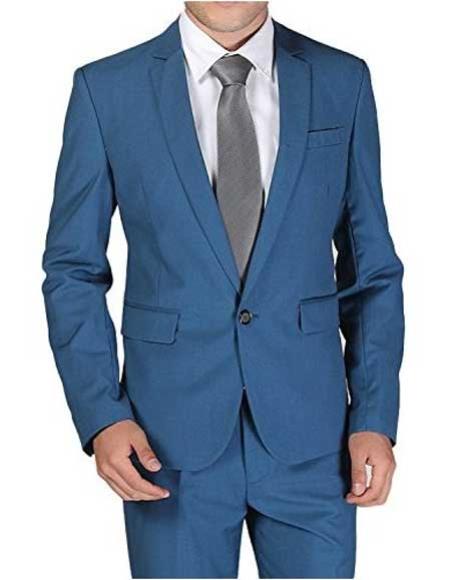 Mens 1 Button Royal ~ Cobalt ~ Indigo ~ Bright Blue ~ Teal Blue Slim Fit Dress Suits for Men