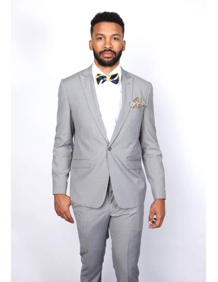 Light Gray Skinny Fit Suit with Peak Lapel