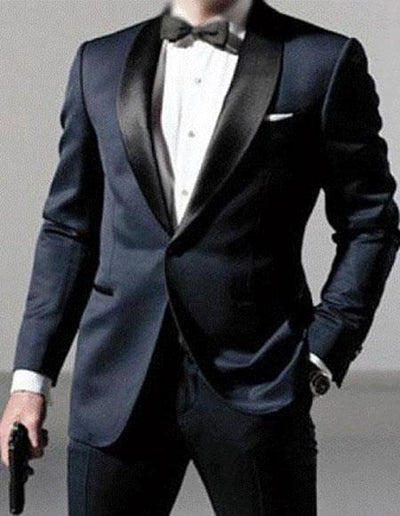 Menβs Satin Shawl Lapel Dark navy tuxedo suit